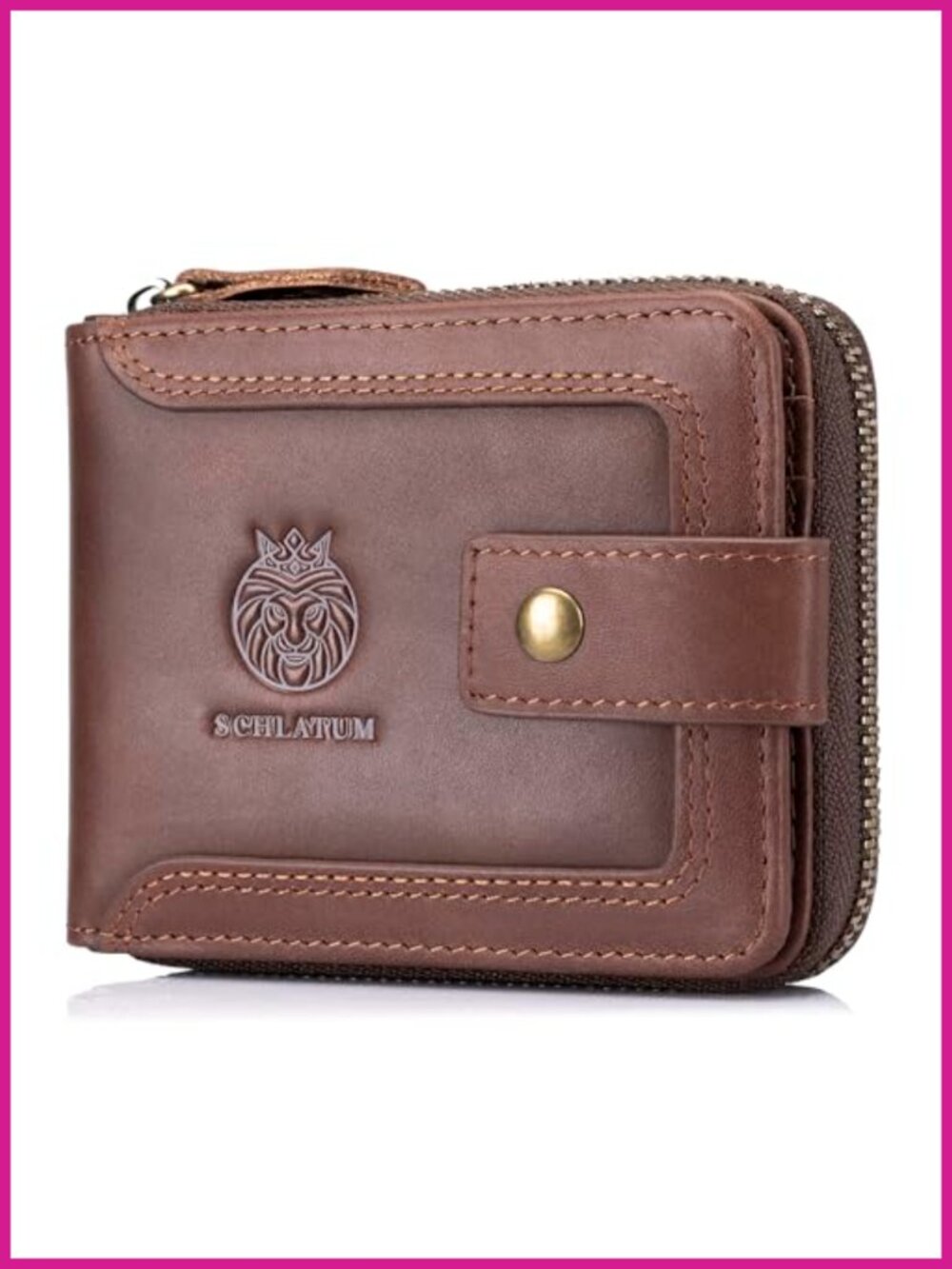Genuine Leather RFID Blocking Zipper Wallet for Men Large Capacity Vintage